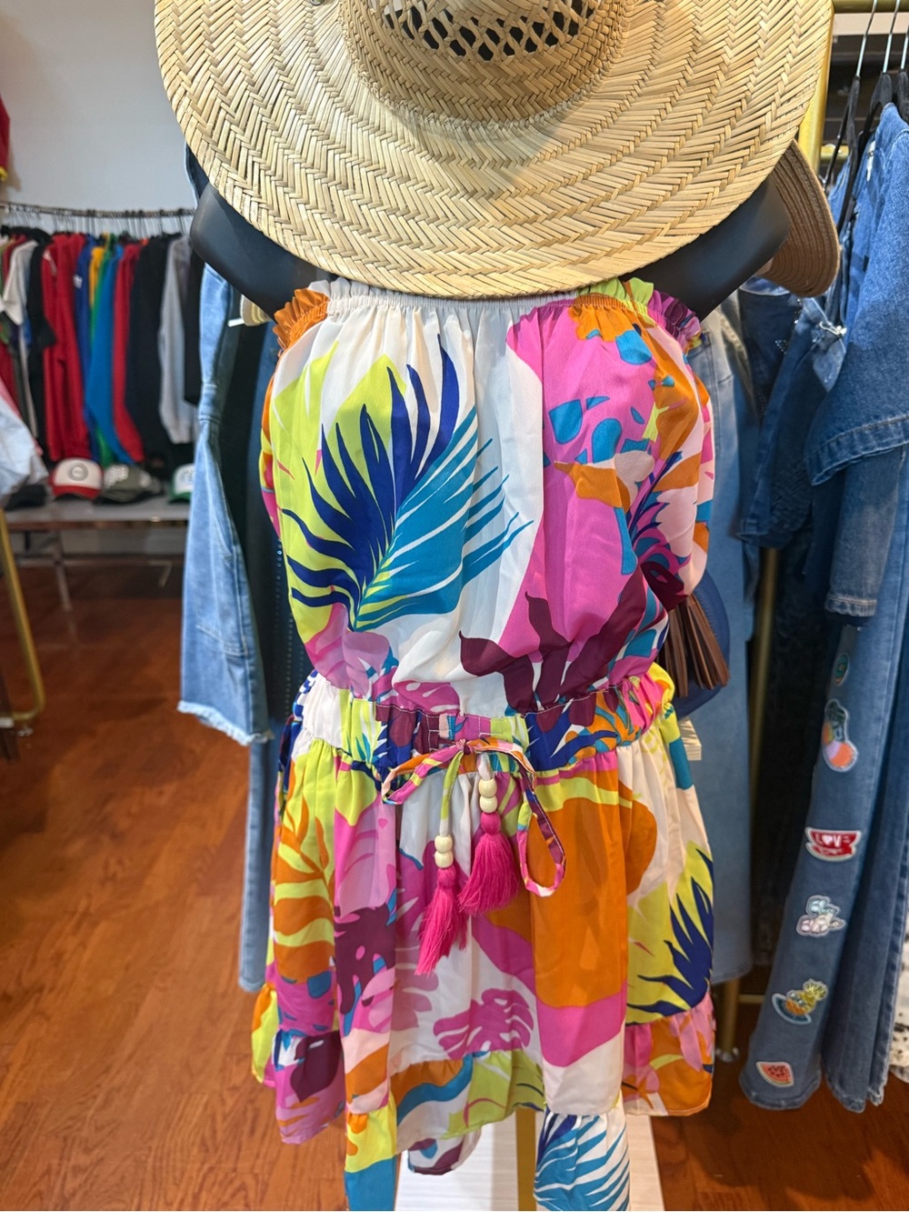Tropical Escape Multicolor Tropical Print Strapless Dress